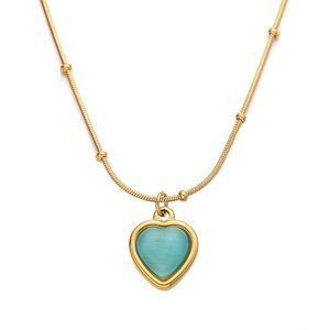 Minimalist Heart Shape Stainless Steel Opal 18K Gold P/ Inlay Pendant Necklace
